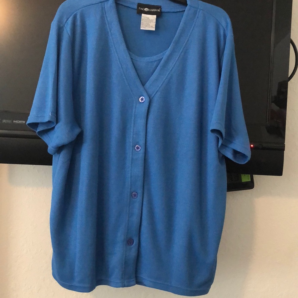 Sag Harbor light blue sweater with attached shirt